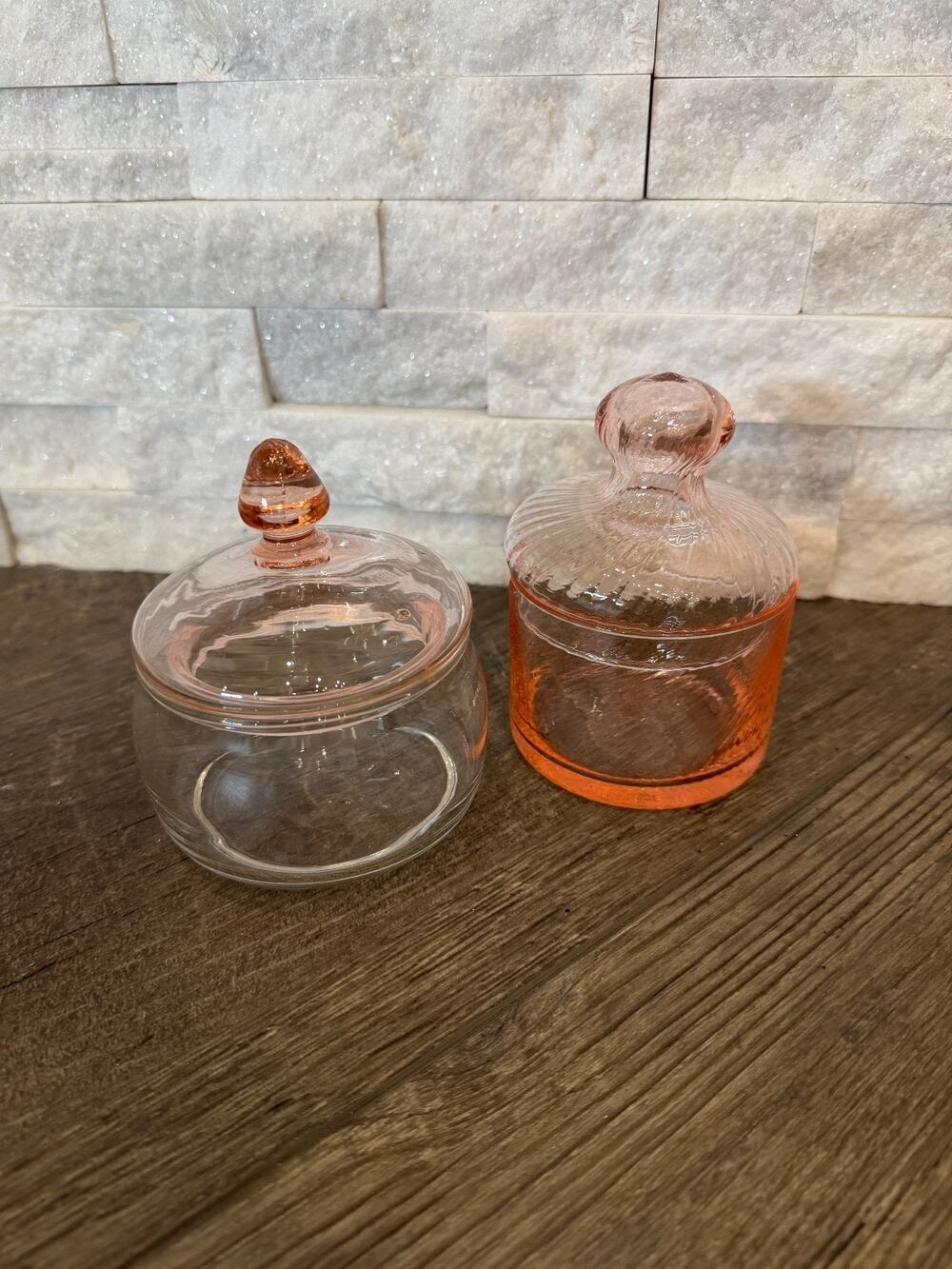 Vintage Pink Depression Glass Vanity Set Candy Dish Powdered Jar